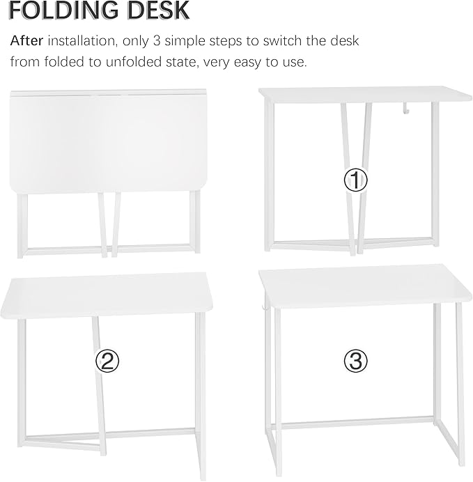 4NM 31.5" Small Folding Desk, Foldable Computer Home Office Desk, Study Writing Table for Small Space Saving Bedroom, Easy Assembly - All White
