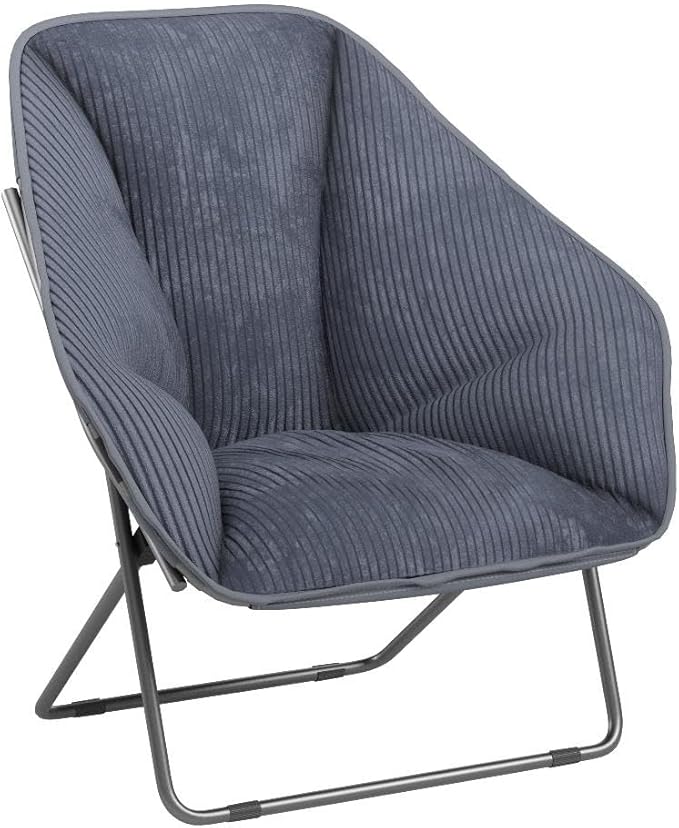 Zenithen Limited Hexagon Portable Durable Folding Comfortable Metal Frame Dish Chair for Gaming, Bedrooms, Dorm Rooms, and Living Rooms, Gray Corduroy (Pack of 2)