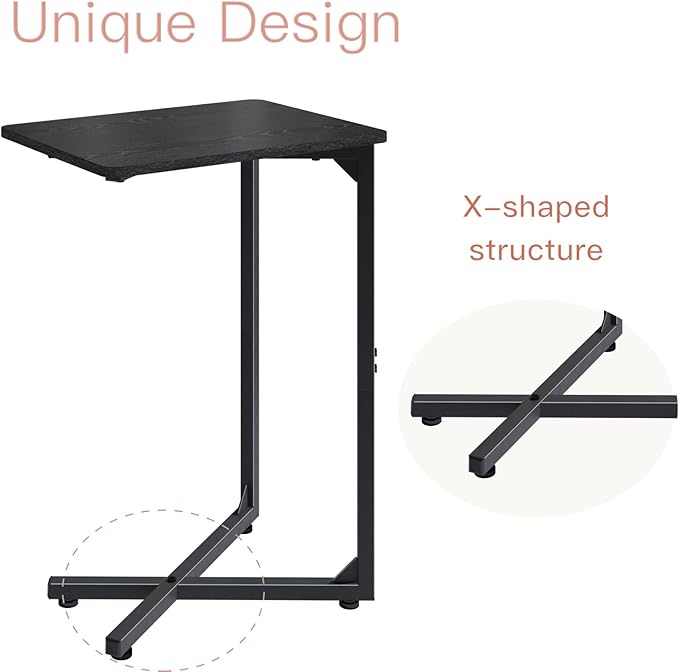 C-Shaped End Table, Small Side Table for Couch, Sofa TV Tray Table for Living Room, Bedroom, Bedside ET-X-BK1