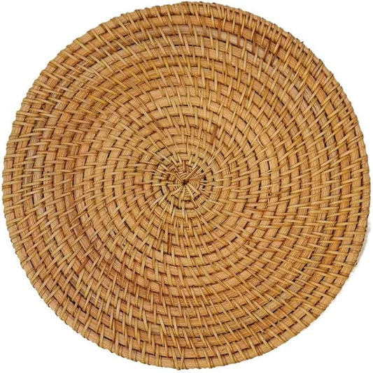 Hand Woven Rattan Serving Basket 8.7 inch - Round Platter for Fruit, Snacks, Appetizers, Bread, Breakfast, BBQs, Parties - Decorative Tray for Living Room, Kitchen, Dining Decor (Small)