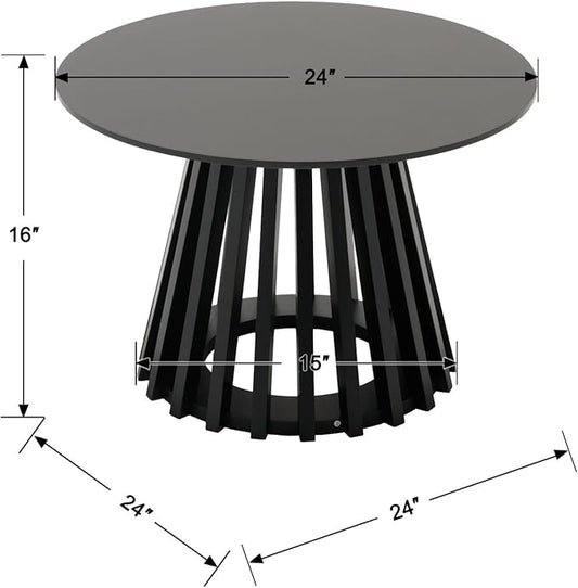 DUOMAY Modern Round Coffee Table with Unique Geometric Base, Sleek Black Wood Accent Table for Living Room, Office, Lounge, Black