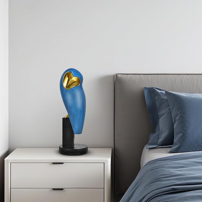 Owl Statue for Home Decor Accents, mid Century Modern Decor, Vintage Owl Figurines Gifts for Birds Lover, Handmade Vintage Sculptures for Living Room, Home, Office (Blue)