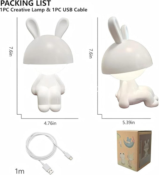 Night Light | Mini Desk Lamp | Table Lamps for Night Stands LED Cute Bunny 3 Level Dimmable Touch Light with Rechargeable Battery for Bedside Living Room Home Decor Christmas Gifts(White)