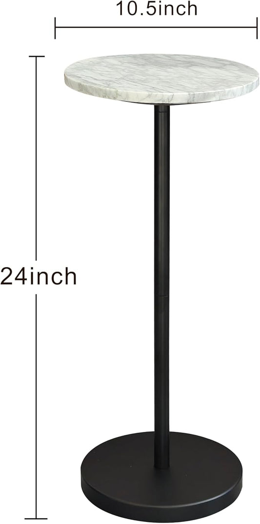 Nature Marble Drink Table, Pedestal Table, Small Round Side Table, Martini Table for Living Room, Bathroom, Small Space (Black 1)