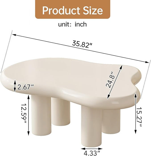Guyii Cream White Coffee Table Cloud Coffee Table Cute Sofa End Table with 4 Legs Living Room Tables Small Side Table for Living Room Apartment Studio 36" Easy Assemble