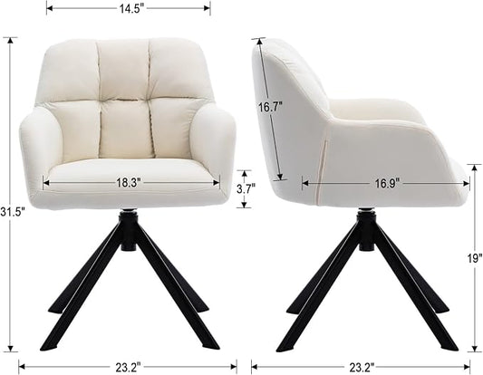 EALSON Comfy Velvet Desk Chair Modern Computer Task Chair no Wheels Swivel Accent Chair with Mid Back Arm Chair for Living Room/Bedroom/Home Office(Beige)