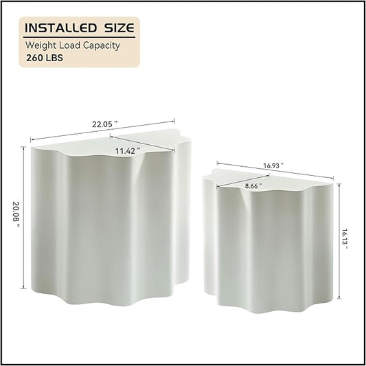 WILLIAMSPACE Nesting Coffee Table Set of 2 for Living Room, Modern Circle Center Table with Wavy Edges Design, Accent End Side Table for Small Space, No Need Assembly (Fiberglass, 22.05"+16.93")