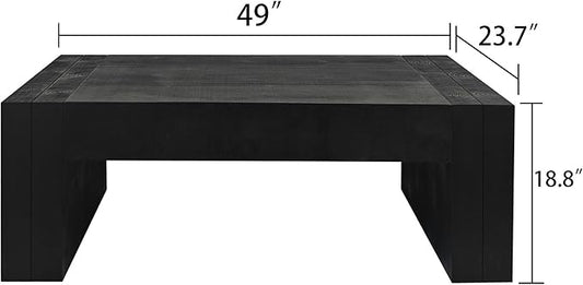 Coffee Table, 49" x 23.7" Rectangular Coffee Table Rustic Side Table Solid Wood Center Table Versatile Tea Table Accent End Table for Living Room Apartment, Black