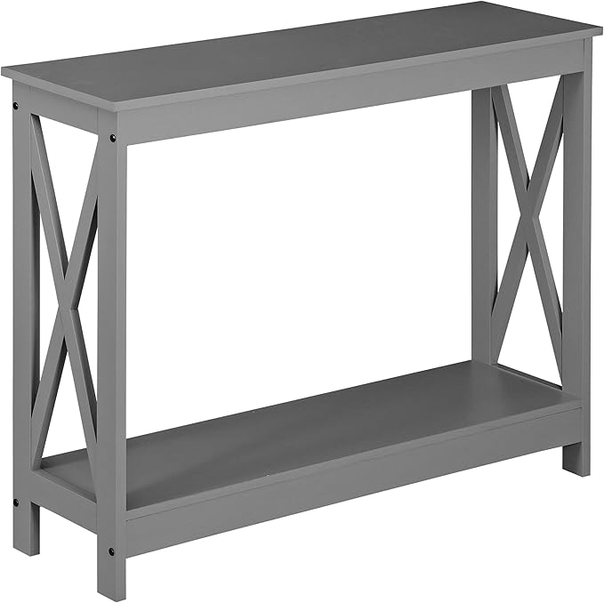 ZenStyle Sofa Side Console Table with 2 Storage Shelves Narrow Accent Table for Entryway/Hallway/Living Room, 39.3in L x 11.8in W x 31.6in H (Grey, 39.3 inch)
