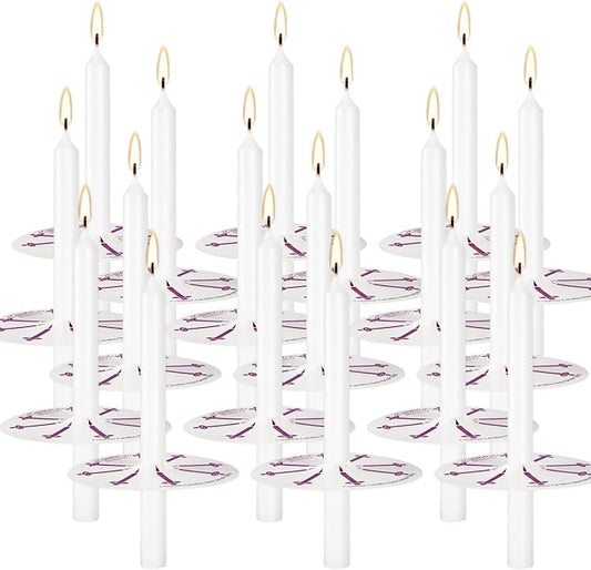 100 pcs Church Candles with Drip Protectors for Devotional Candlelight Vigil Service, Unscented White 5" H X 1/2" D, No Smoke, Shabbat, Praye