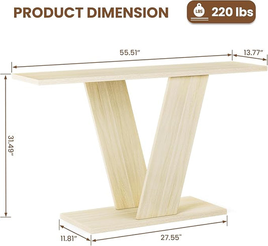 55-Inch Long Console Table, X-Shaped Wooden Sofa Table Behind The Couch, Farmhouse Entryway Table for Entrance, Hallway, Living Room, Natural