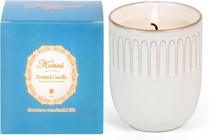 Scented Candle, 9oz White Soy Candles, Lavender Scented Candles for Women & Men, Long-Lasting Aromatherapy Jar Candle Wax for Home, Bathroom, Non Toxic Candle Gift (Ceramic Cup 7)