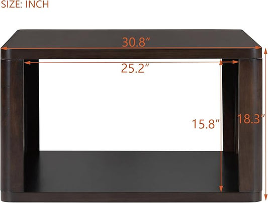 Harper & Bright Designs Square Coffee Table for Living Room in Dark Brown Farmhouse Coffee Table with Storage,2-Tier Center Table with Half Open Storage Compartment in 30.8"