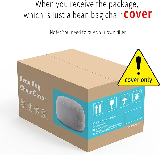 (No Filler Bean Bag Chair Cover Without Filler,Big Round Soft Fluffy PV Velvet Washable Bean Bag Lazy Sofa Bed Cover for Adults,Living Room Bedroom Furniture Outside,5ft Snow Grey