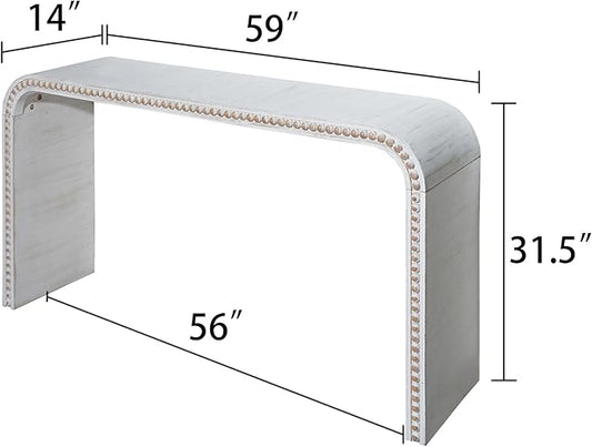 59" Wood Gray Console Table with Wood Beads, for Entryway, Hallway, Living Room, Foyer, Corridor, Office, Modern Curved Waterfall-Style