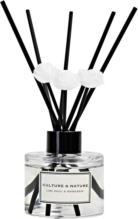 CULTURE & NATURE Reed Diffuser Set 4oz (120ml) Lime Basil & Mandarin Scented Diffuser with Sticks Home Fragrance Reed Diffuser for Bathroom Shelf Decor