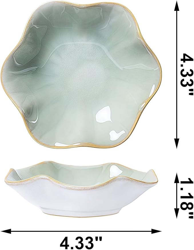 2Pcs Ceramic Jewelry Dish - Lotus Leaf Shape, for Ring Holder Necklace Small Key, Suitable for Mother Friend Sister, Gifts for Women, Cute Plate Trinket Tray, Home Decor (Green-2PCS)