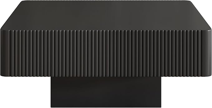 31.6" Square Wood Coffee Table Modern Black Fluted Coffee Tables for Living Room Drum Coffee Table with Sturdy Pedesta Circular Center Table for Apartment Living Room,Easy Assembly