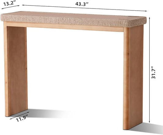 43" Wood Console Table for Entryway, Farmhouse Narrow Entry Tables with Rattan Decor, Boho Skinny Couch Table Behind Sofa for Living Room, Hallway, Foyer, Natural