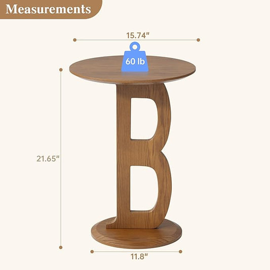 Aoligrace Round Side Table, Modern End Table with Letter B Leg, Wooden Accent Table for Couch Small Coffee Tables Nightstand for Small Spaces Living Room Bedroom
