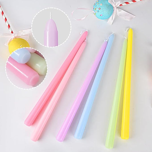 6PCS Candy-Color Handmade Taper Candles 12 inch Unscented Smokeless Long Tall Tapered Candle for Christmas Celebration Wedding Home Decor Dinner