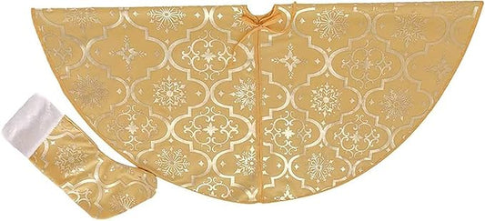 Flash World 36 Inch Large Christmas Tree Skirt Xmas Soft Cover Mat Decor Snowflake Collar Farmhouse Tree Skirt for Holiday Ornaments Party Home Indoor Decorations (Yellow, 48INCH)