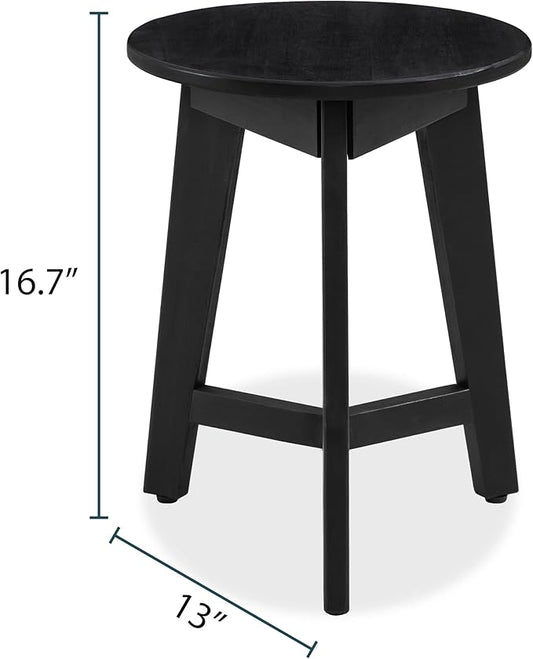 Round Side Table – Solid Acacia Wood End Table for Living Room or Bedroom – Black Wood Finish, Compact Nightstand or Accent Table for Sofas & Beds (13 x 16 x 13 Inches)