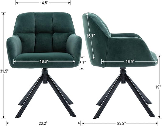 EALSON Comfy Velvet Desk Chair Modern Computer Task Chair no Wheels Swivel Accent Chair with Mid Back Arm Chair for Living Room/Bedroom/Home Office(Green)