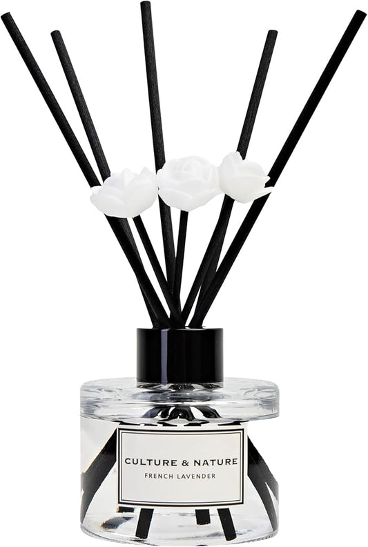 CULTURE & NATURE Reed Diffuser Set 4oz (120ml) French Lavender Scented Diffuser with Sticks Home Fragrance Reed Diffuser for Bathroom Shelf Decor