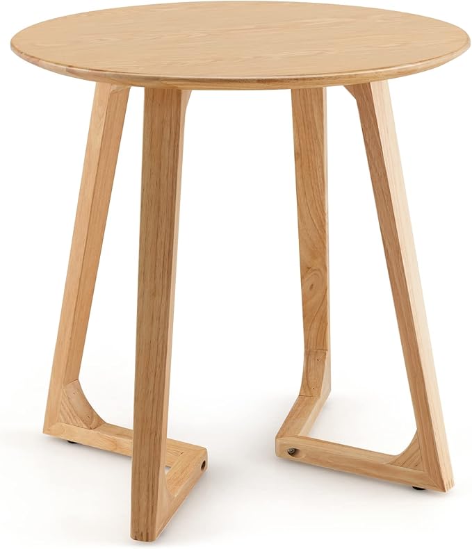Giantex 24" Round End Table, Mid Century Modern Side Table with Adjustable Foot Pads, Sofa Couch Accent Table, Small Coffee Table for Small Space Living Room, Nightstand for Bedroom (Natural)