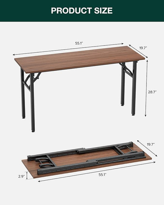 Frylr Small Folding Computer Desk – Portable 55.1 Inch Foldable Laptop Table, Collapsible and Compact for Easy and Fast Setup, Lightweight for Small Spaces, Home Craft and Study Use, Dark Walnut