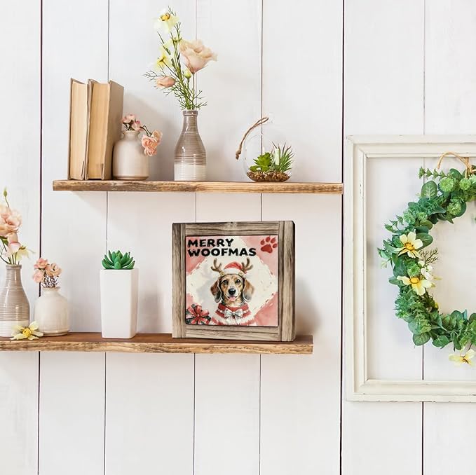 Funny Christmas Wood Signs, Merry Woofmas Sign, Christmas Dog Sign, Funny Dog Front Porch Door Decor, Xmas Tabletop Decors, Dogs Pet Lover Home Decor, Decorative Wooden Box Signs