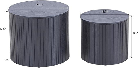 Small Nesting Round Coffee Table Set of 2, Modern Wooden Circle Accent End Side Table for Living Room, Bedroom, No Assembly Required, Black
