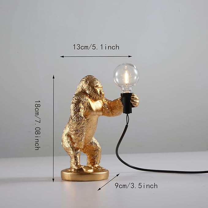 Resin Gorilla Table Lamp Gorilla Themed Animal Desk Lamp Art Monkey Night Light Lamp for Bedside,Living Room,Office Decor,AC 110V (Gold Standing)