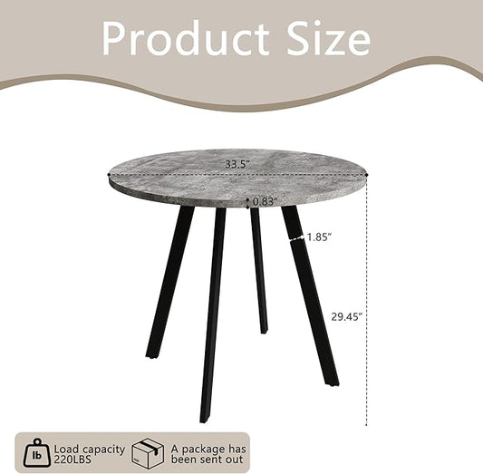 Round Dining Table, Modern Small Round Coffee Table, 33.5'' Mid-Century Round Leisure Table with Four Iron Legs for 2-4 Person, Suitable for Living Room, Kitchen, Cafe and Home Office