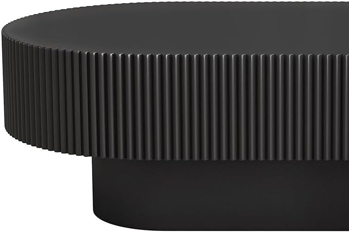 43.3" Oval Wood Coffee Table Modern Black Fluted Coffee Tables for Living Room Drum Coffee Table with Sturdy Pedesta Circular Center Table for Apartment Living Room,Easy Assembly
