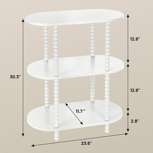 End Table, 3-Tier Skinny Side Table for Small Spaces, Sofa Console Table with Shelves for Entryway, Foyer, Hallway, Living Room and Bedroom, White