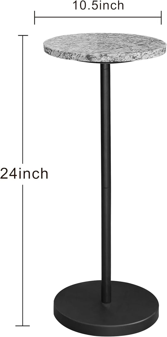 Nature Marble Drink Table, Pedestal Table, Small Round Side Table, Martini Table for Living Room, Bathroom, Small Space (Black 2)