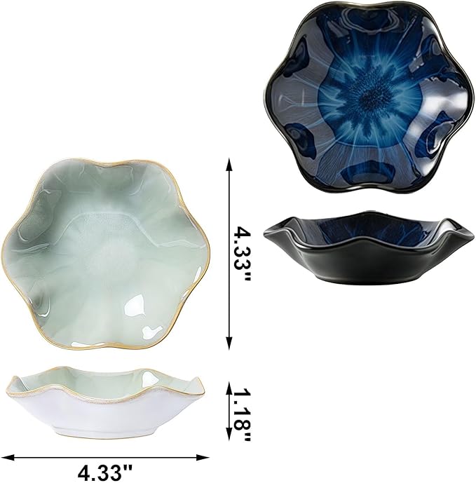 2Pcs Ceramic Jewelry Dish - Lotus Leaf Shape, for Ring Holder Necklace Small Key, Suitable for Mother Friend Sister, Gifts for Women, Cute Plate Trinket Tray, Home Decor (Green & Blue)