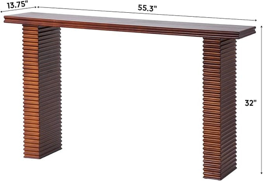Wnutress Wood Console Table, 55.3" Long Sofa Table, Farmhouse Fluted Entryway Table for Living Room, Hallway, Entrance Foyer, Easy Assembly,Reddish Brown