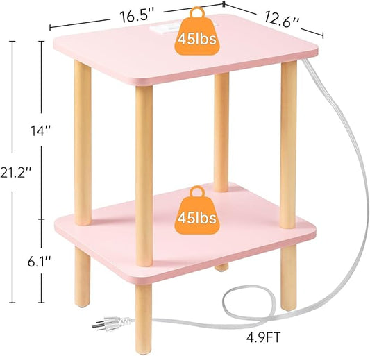 FORAOFUR Side Table with Charging Station, Small Side Table with 2 USB Ports and Outlets, End Tables for Small Spaces in Living Room, Bedroom & Nursery, 2 Tier Nightstand