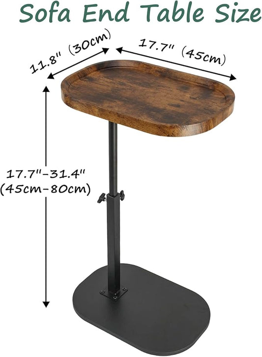 Adjustable C Shaped Side Table, C Table End Tables with Wheels for Sofa, 360° Swivel Sofa Tables for Livingroom,Bedroom,Study and Small Spaces (Vintage Brown)