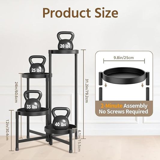 LASZOLA 4 Tiered Folding Plant Stand Indoor for Multiple Large Planter, Tall Heavy Duty Adjustable Rack with Rust Proof 10 Inch Wide Tray, Sturdy Vertical Tree Organizer for Narrow Inside Floor, Black