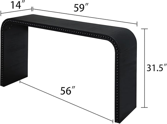 59" Wood Black Console Table with Wood Beads, for Entryway, Hallway, Living Room, Foyer, Corridor, Office, Modern Curved Waterfall-Style