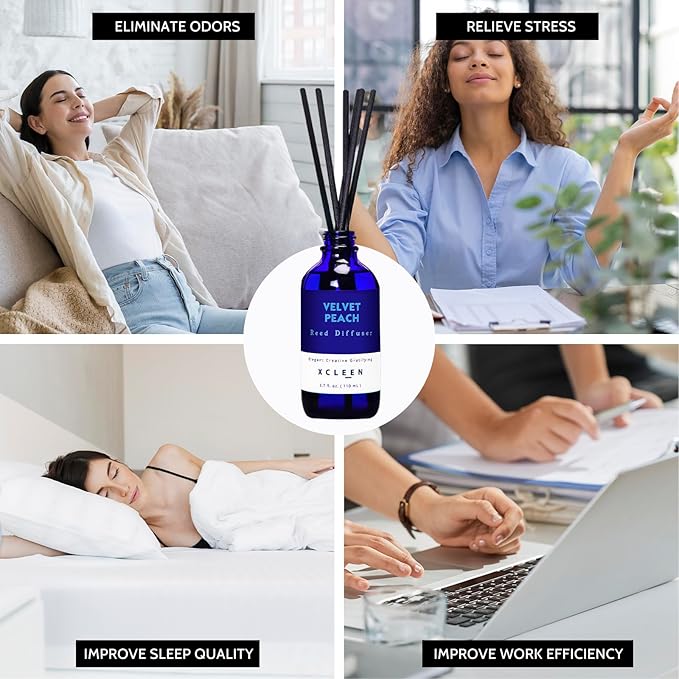 Reed Diffuser Set, Velvet Peach Scent Fragrance Oil Diffuser, Reed Diffusers for Home, Bathroom Air Fresheners & Decor