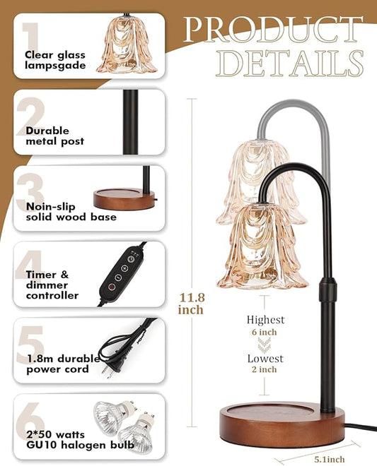 Small Candle Warmer Lamp with Timer, Adjustable Flower Lamp Warmer for Jar Candles, Unique Women Gifts for Birthday, Dimmable Candle Heater, Christmas Gifts, Cute Wax Warming Light with Wood Base