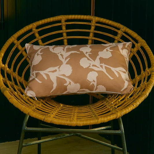 Mantle & Mason Floral Outdoor Lumbar Pillows Waterproof 12x20 for Patio Furniture Set of 2 Tan Decorative Pillow Covers for Couch Porch Chair Bench Reversable Chinoiserie Home Decor Pillow Cases