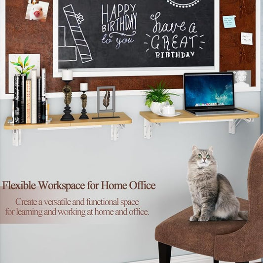 TEAMIX Wall Mounted Folding Table, Floating Desk for Small Spaces, Drop Leaf Dining Table for Kitchen Fold Down Laundry Shelf with Heavy-Duty Brackets