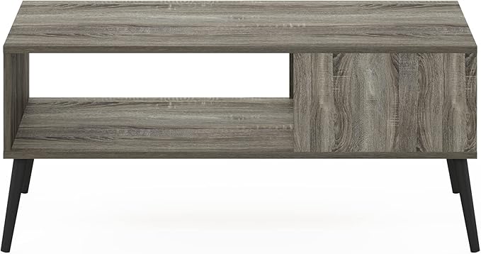 Furinno Claude Mid Century Style Coffee Table with Wood Legs, French Oak Grey Large Non-Lift Top