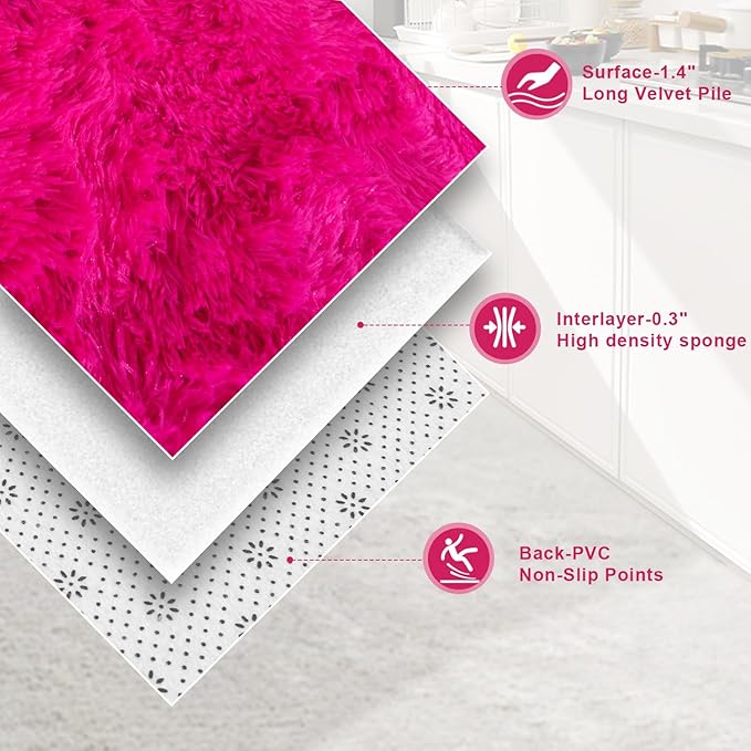 Fluffy Rug for Living Room,Furry Carpet for Teen,Shaggy Carpet for Nursery Room, Hot Pink Fuzzy Plush Rug for Dorm, Rectangle Shag Rug 9x12 Feet